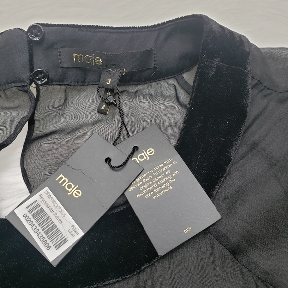 SOLD NWT Maje Black Shift Midi Organza Dress - Picture 6 of 12